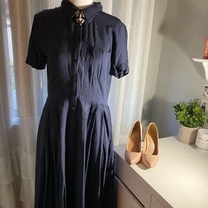 Blue button down midi dress